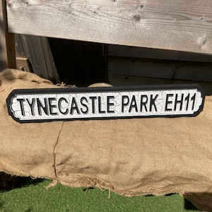TYNECASTLE PARK EH11 retro style wooden football street sign. Great gift for Hearts fans. Wall decor. Size 63 X 11 Cm