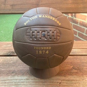 Antique leather style display football with BOLTON WANDERERS Founded 1874. Makes a fantastic gift for fans. Father&#39;s Day gift.