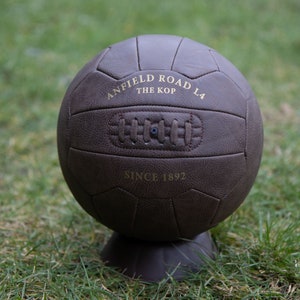 Antique leather style display football with ANFIELD ROAD L4. A brilliant gift for Liverpool fans.