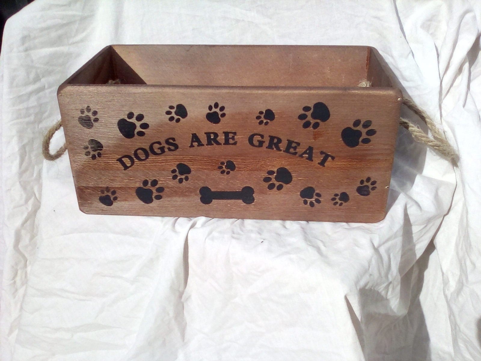 Rustic Wooden Dog Toy Storage Box With Rope Handles - Etsy