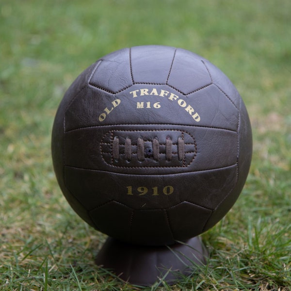 Antique leather style display football printed with OLD TRAFFORD M16.  A fantastic gift for Manchester United fans