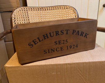 SELHURST PARK SE25. Rustic wooden storage box. Great gift for Crystal Palace football fans!