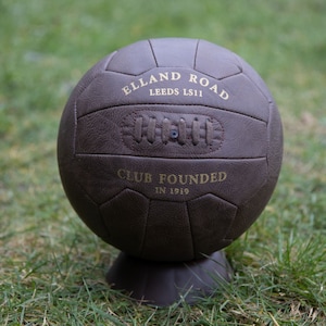 Antique leather style display football with ELLAND ROAD LS11. A brilliant gift for Leeds United fans.