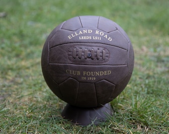 Antique leather style display football with ELLAND ROAD LS11. A brilliant gift for Leeds United fans.