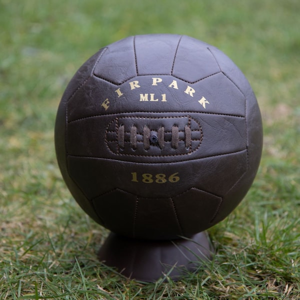 Antique leather style display football with FIR PARK ML1. Makes a fantastic gift for Motherwell fans.