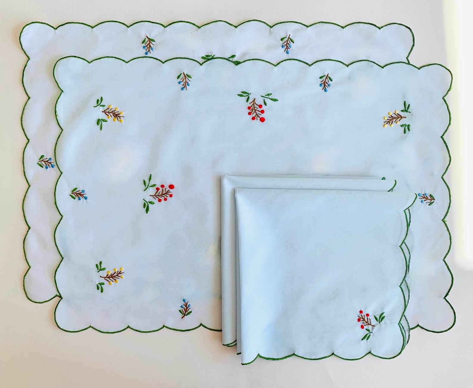 8pc Summer Floral Hand Embroidered Placemats and Napkins With Etsy