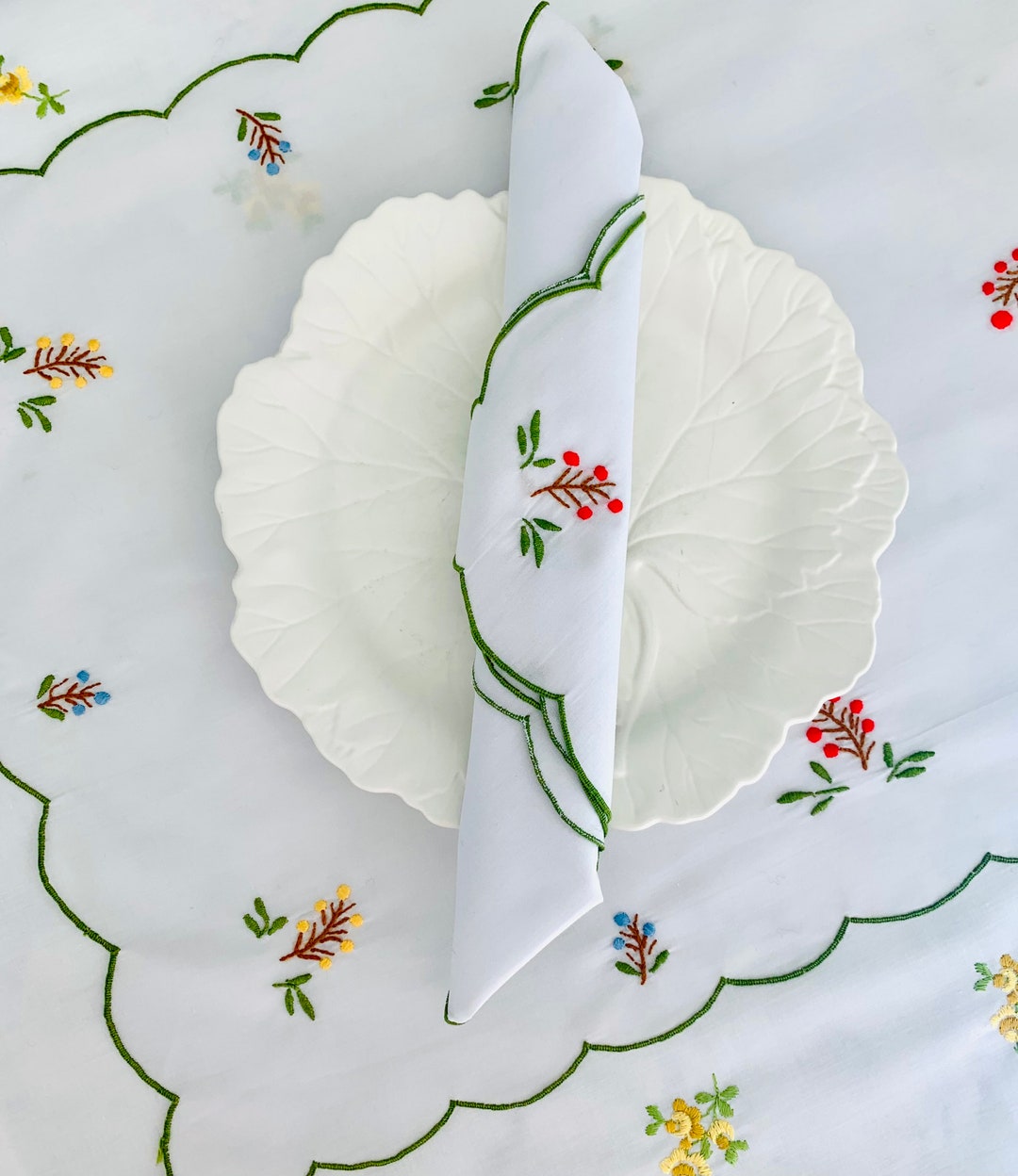 8pc Summer Floral Hand Embroidered Placemats and Napkins With Etsy