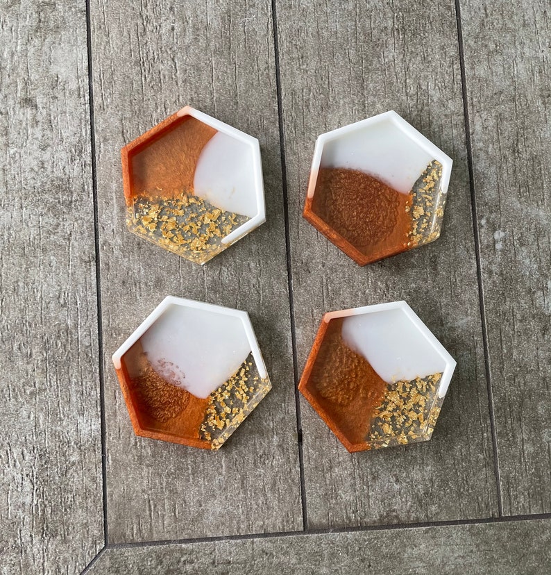 Handmade White & Gold Resin Coasters Set of 4 Etsy