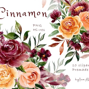 Bourgondische gouden bloem aquarel clipart, GRATIS COMMERCIEEL gebruik, oranje bloemen clipart PNG, herfst bloem clipart, bruiloft clipart graphics