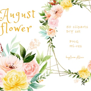 Yellow pink watercolor flower clipart, FREE commercial use, greenery clipart, soft floral PNG, wedding clipart, foliage clipart, nursery PNG