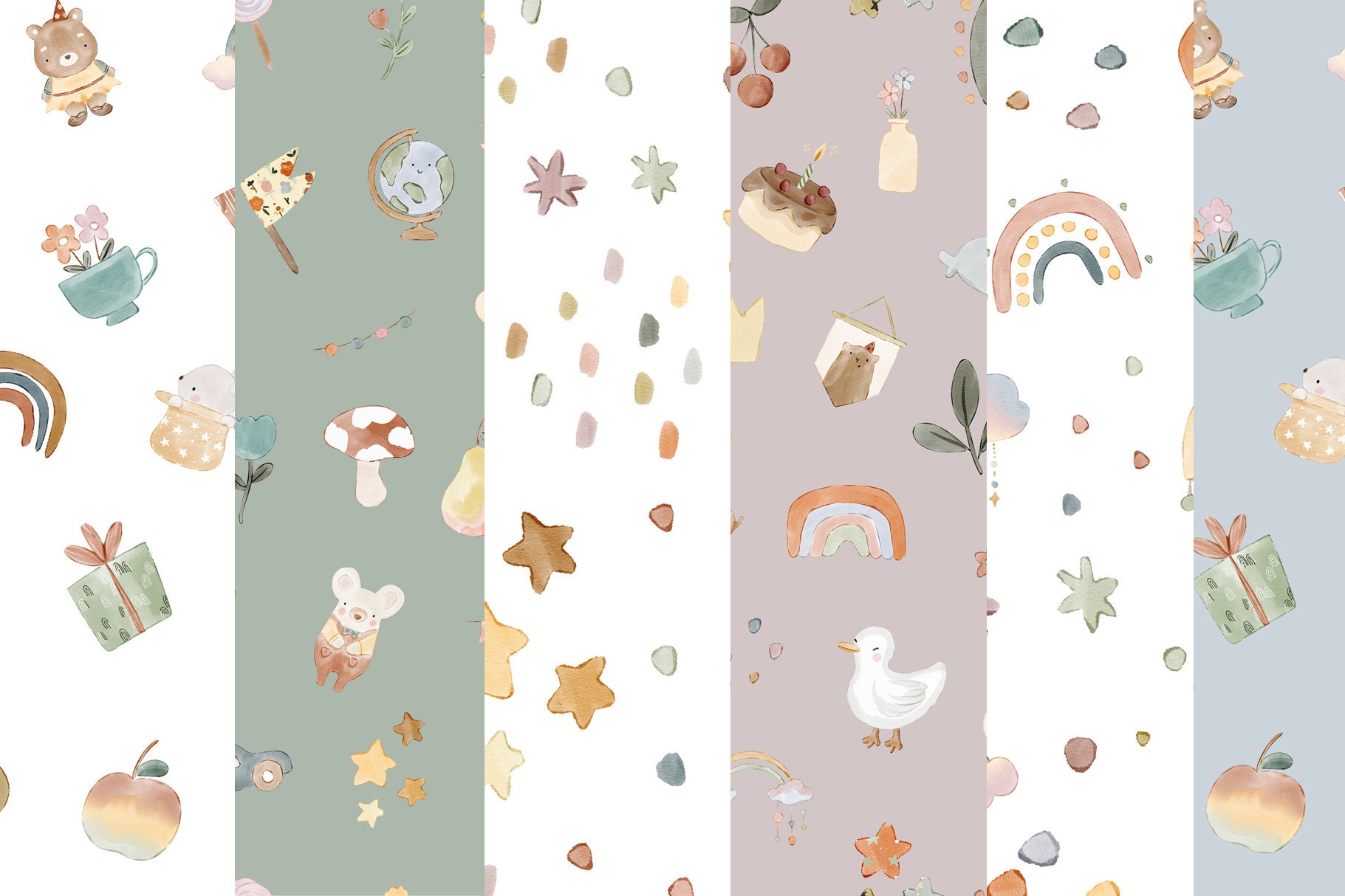 Boho Baby Watercolor Clipart, Nursery Animal Clipart, Newborn Boho Kid ...