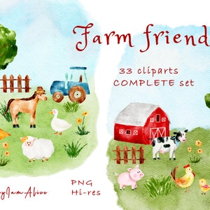 Farm Animals Watercolor Clipart, Cute Farm Clipart, FREE COMMERCIAL use, Farm Animals Nursery PNG, Nursery Cow, Horse, Pig, Chickens, Sheep