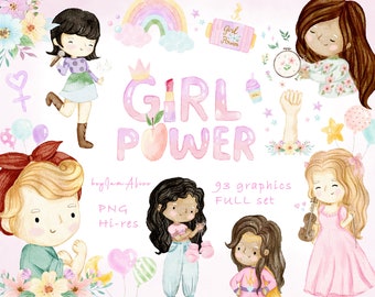 Girl power watercolor clipart, super girl PNG, strong woman, girl empowerment graphic, happy woman's day, PNG sublimation design, cute girl