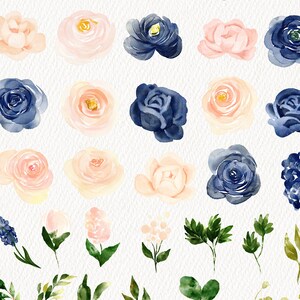 Navy Blush Flower Watercolor Clipart, FREE COMMERCIAL Use, Pink Floral ...