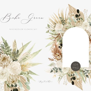 Clipart d'herbe de pampa de palmier séché, aquarelle de fleur Boho rustique, graphique boho élégant, faire-part de mariage, fichier png, sublimation imprimable