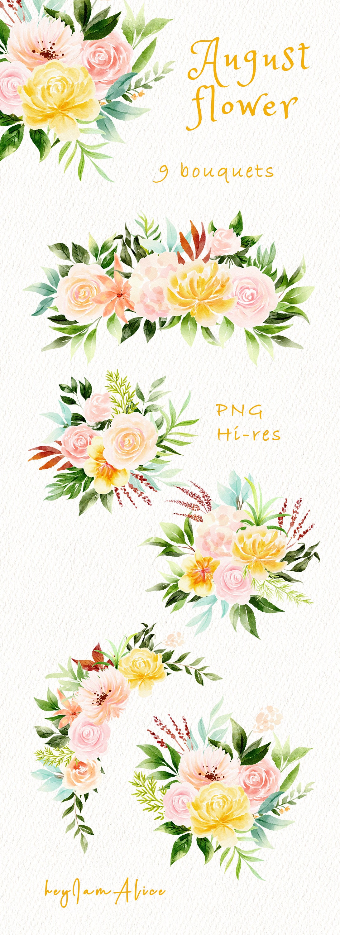 Yellow pink watercolor flower clipart FREE commercial use | Etsy