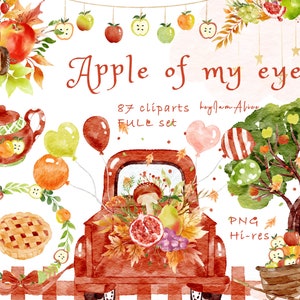 Clipart de maçã, outono em aquarela PNG, convite da maçã dos meus olhos, chá de bebê de maçã, gráfico de frutas em aquarela, macieira, torta de maçã PNG