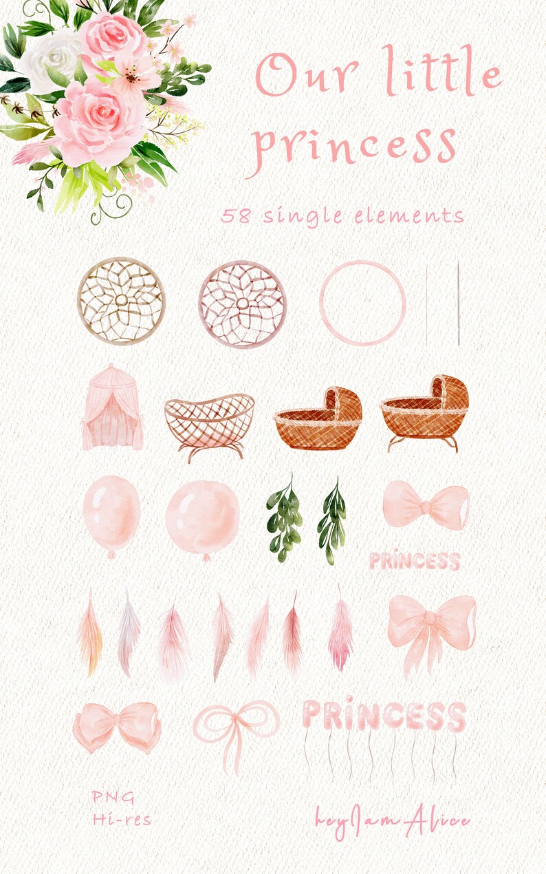 Baby Girl Watercolor Clipart, Little Princess Clipart, Nursery Clipart ...