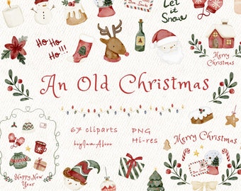 Christmas Clipart, snowman clipart, Watercolour merry X-mas clipart, Santa Claus Clipart, Holiday PNG, Festive Noel png, Christmas tree PNG