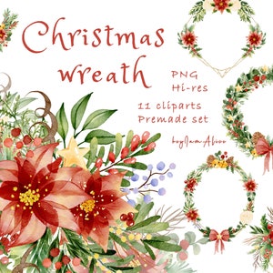 Clipart de guirlanda de Natal, Feliz Natal, aquarela de vegetação de inverno PNG, clipart de visco, clipart de férias, gráfico digital festivo PNG