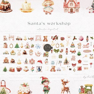 Cute Christmas Clipart, Santa's workshop, snowman, merry X-mas clipart, Santa Claus Clipart, Winter Holiday PNG, Festive Noel sublimation image 8