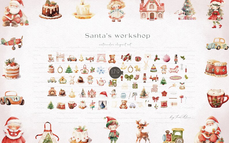 Cute Christmas Clipart, Santa's workshop, snowman, merry X-mas clipart, Santa Claus Clipart, Winter Holiday PNG, Festive Noel sublimation image 8