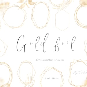 139 cadre géométrique PNG, Gold Foil Geometric Polygonal Frames Clipart, gold greenery, metallic glitter, wedding invitation, commercial use