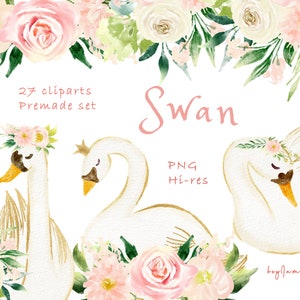 Zwaan clipart PNG, aquarel zwaan, GRATIS COMMERCIEEL gebruik, kinderkamer clipart, ballet zwaan, prinses zwaan, roze bloem clipart png, babyshower