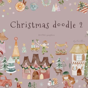 Clipart de Natal, clipart de boneco de neve, clipart de feliz Natal em aquarela, clipart de Papai Noel, feriado PNG, Noel festivo png, árvore de Natal PNG