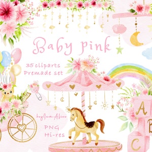Baby Mädchen rosa Clipart, rosa Aquarell Neugeborene PNG, kostenlose kommerzielle Nutzung, rosa Kinderzimmer Clipart, Kinderzimmer Clipart png, Baby Mädchen Sachen png