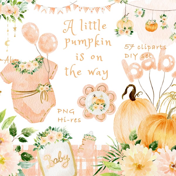 Baby pumpkin nursery clipart, baby welcome graphic, baby shower clipart PNG, a little pumpkin is on the way invite, free commercial use PNG