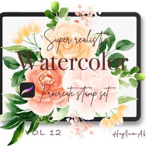 100 realistische aquarel stempel, GRATIS COMMERCIEEL GEBRUIK, Floral Procreate Stamp, Procreate penseel, boeket schepper, clipart schepper