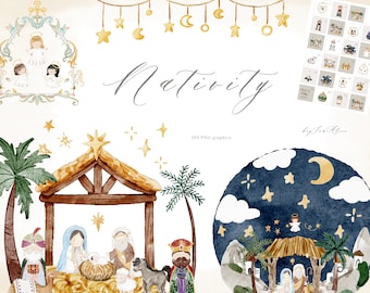 Christmas Nativity clipart, Holy night PNG, Christmas watercolor illustration, Nativity Christian, baby Jesus PNG, Christmas sublimation PNG