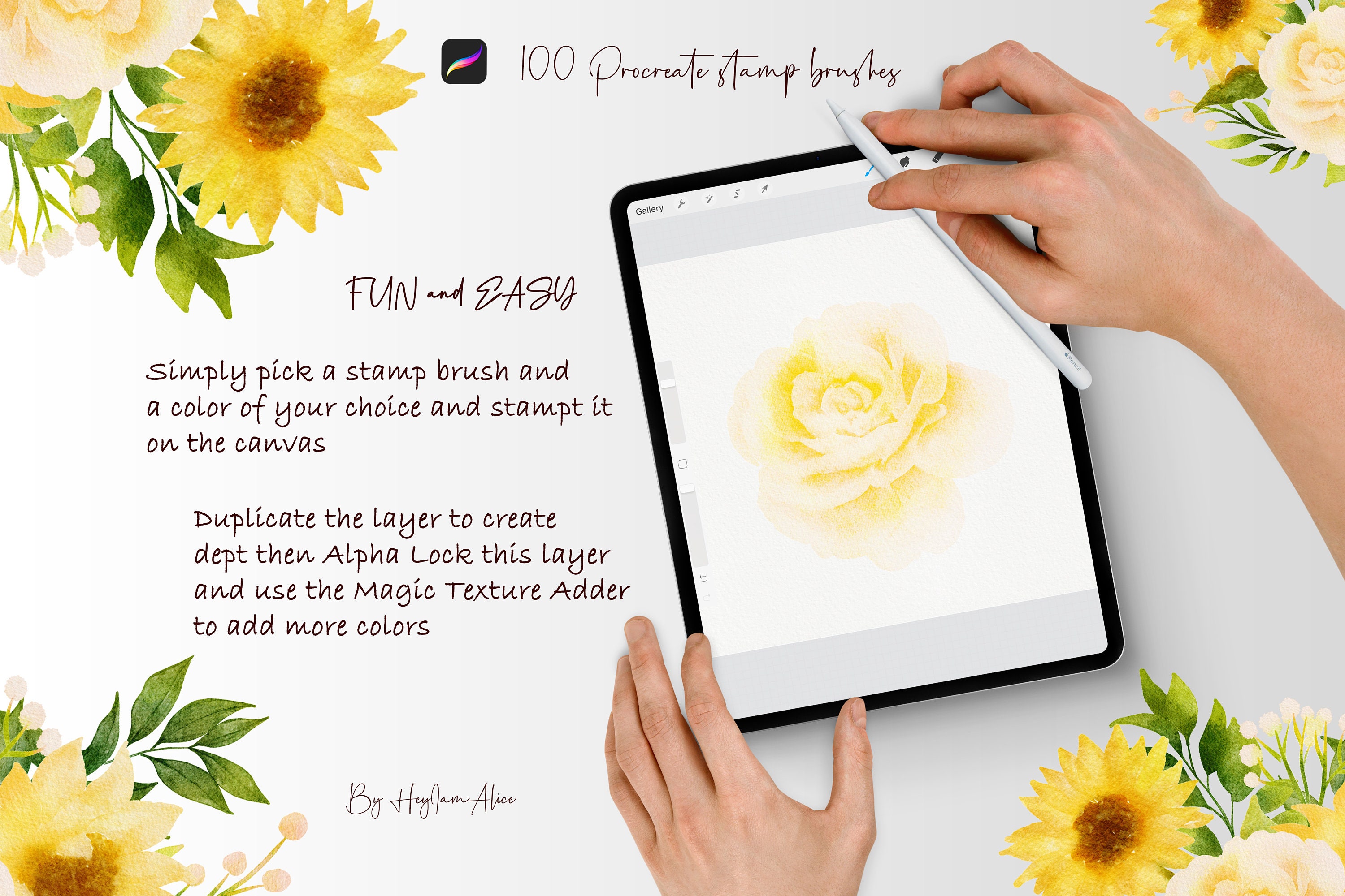100 Realistic Watercolor Stamp Procreate Brush, FREE COMMERCIAL Use ...