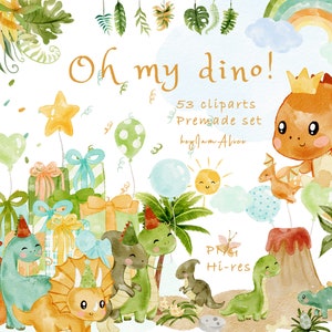 Baby dinosaurussen aquarel clipart, schattige dinosaurussen, Dino decor, dinosaurus verjaardagsuitnodiging, baby dinosaurus PNG, T rex, tyrannosaurus PNG
