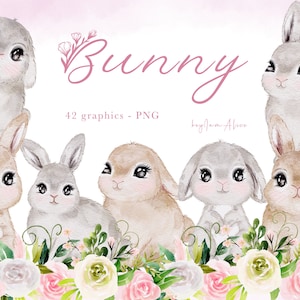 Clipart coniglietto bambino, coniglio rosa acquerello PNG, clipart animali del bosco, arte della scuola materna, clipart bambina, design di sublimazione, coniglietto di Pasqua