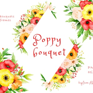 COQUELICOT Floral aquarelle clipart, utilisation commerciale GRATUITE, clipart de verdure, cadre de coquelicot, clipart de fleur de coquelicot, invitation de bricolage, pavot rouge png numérique