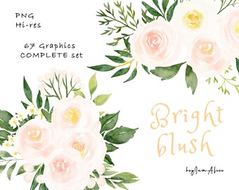 Bright Blush floral wedding clipart, watercolor clipart, greenery clipart, FREE COMMERCIAL use, wedding greenery frame, rose bouquet PNG