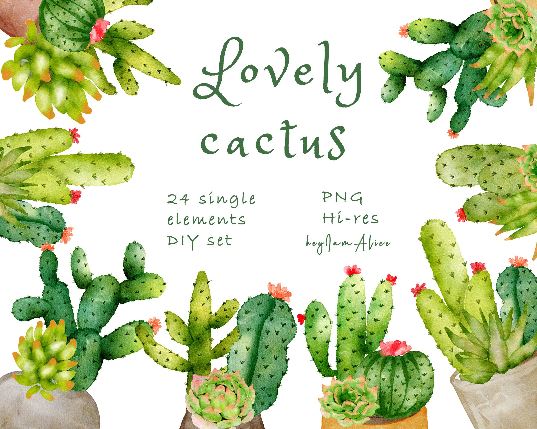 Watercolor Cactus clipart FREE COMMERCIAL use Tropical | Etsy