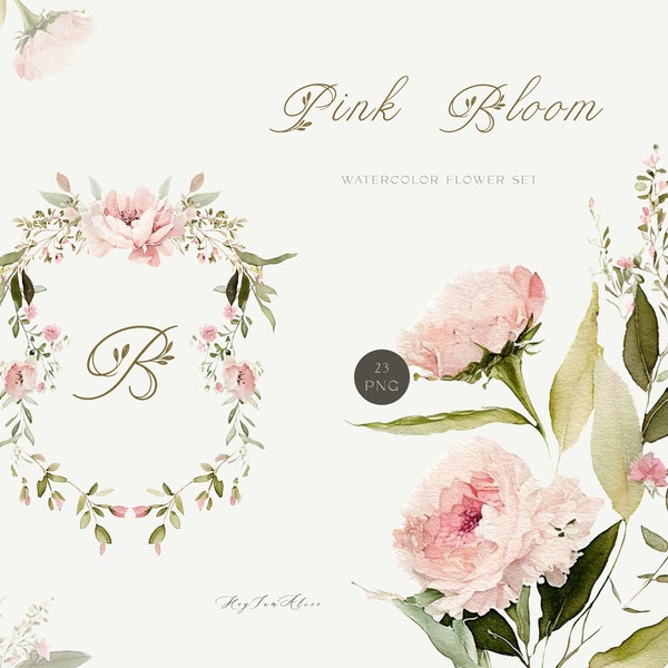 Pink blossom flower watercolor clipart, soft pink delicate PNG, floral invitation, flower bouquet, wedding clipart, sublimation design