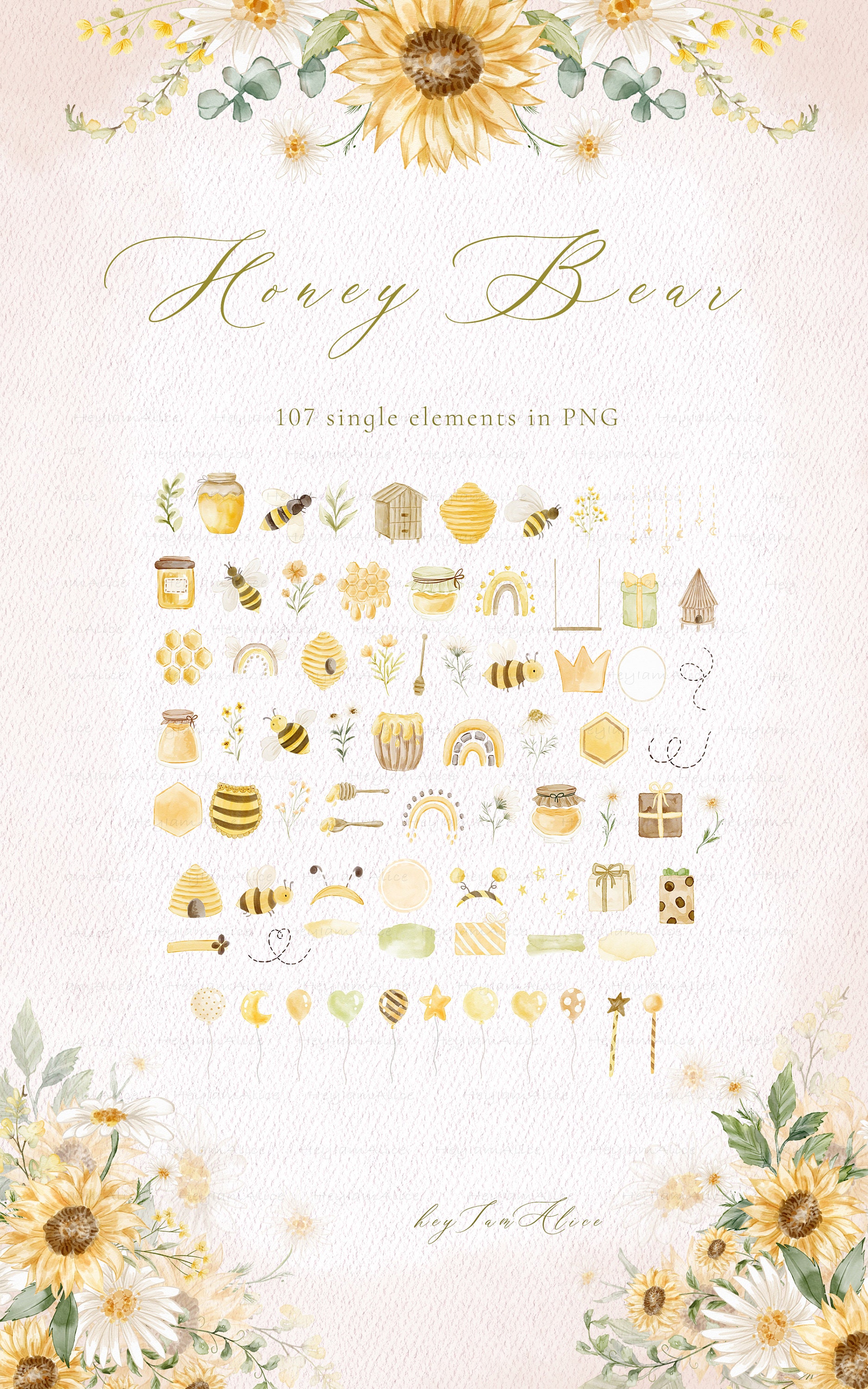 Bee and Honey Watercolor Clipart, Honey Bear Graphic PNG, Little Animal ...
