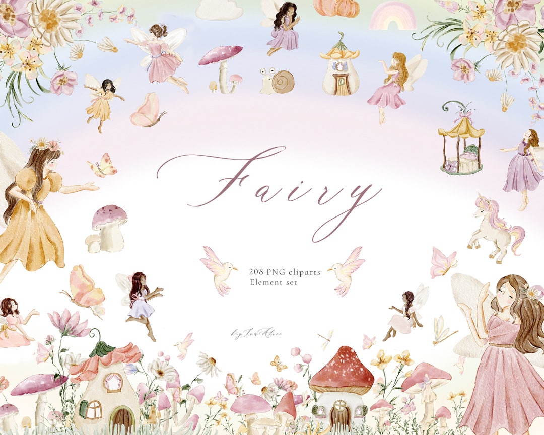Fairy Garden Watercolor Clipart, Enchanted Forest, Fairy Tale Graphics ...