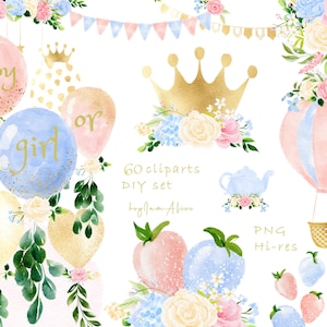 Menino ou menina, é um menino, é uma menina clipart em aquarela, revelação de gênero PNG, clipart de berçário, uso comercial gratuito, gráfico de chá de bebê PNG