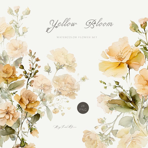 Zachte bloei bloem aquarel clipart, gloed gele elegante bloemen PNG, bloemenuitnodiging, bloemboeket, bruiloft clipart, sublimatie ontwerp