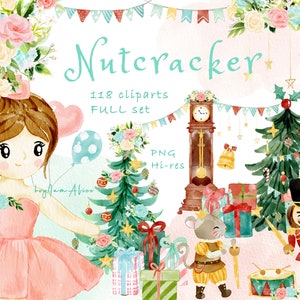 Clipart de quebra-nozes, gráfico de quebra-nozes em aquarela PNG, clipart de Natal PNG, download digital de bailarina, criança para impressão, conto de fadas PNG