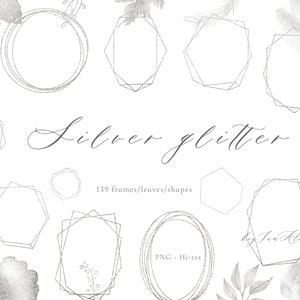 139 geometric frame PNG, Silver Foil Geometric Polygonal Frames Clipart, gold greenery, metallic glitter, wedding invitation, commercial use