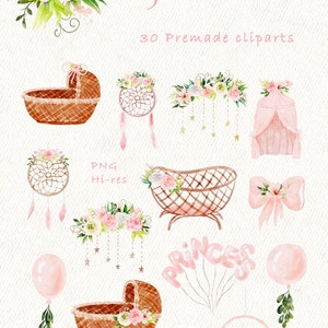 Baby Girl Watercolor Clipart, Little Princess Clipart, Nursery Clipart ...