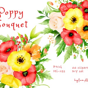 COQUELICOT Floral aquarelle clipart, utilisation commerciale GRATUITE, clipart de verdure, cadre de coquelicot, clipart de fleur de coquelicot, invitation de bricolage, pavot rouge png numérique