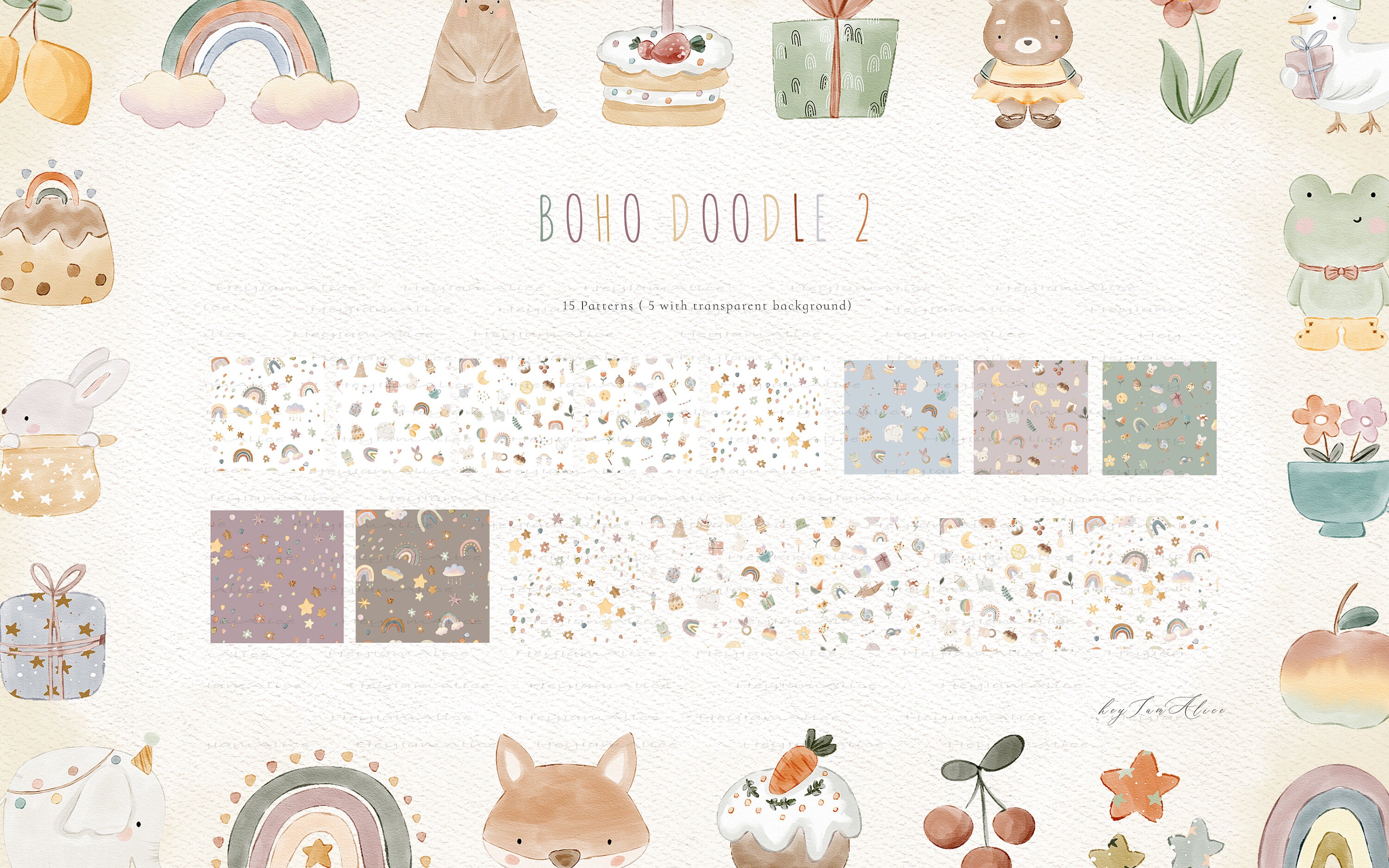 Boho Baby Watercolor Clipart, Nursery Animal Clipart, Newborn Boho Kid ...