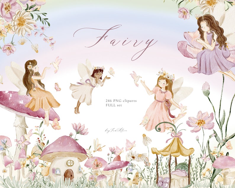 Fairy Garden Watercolor Clipart Enchanted Forest Fairy Tale - Etsy